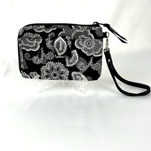 Thirty One Floral Paisley Wristlet Wallet ID Holder Organizer Black White